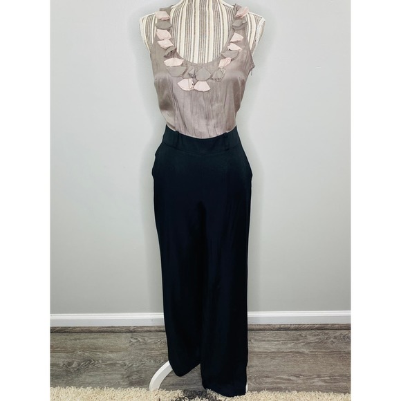 Anthropologie Sine Flower Trim Jumpsuit Women 2 Dressy Career Casual Brunch Chic - Picture 2 of 11